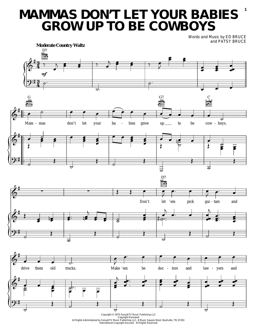Mammas Don't Let Your Babies Grow Up To Be Cowboys Acoustic Guitar scores gallery preview page 1