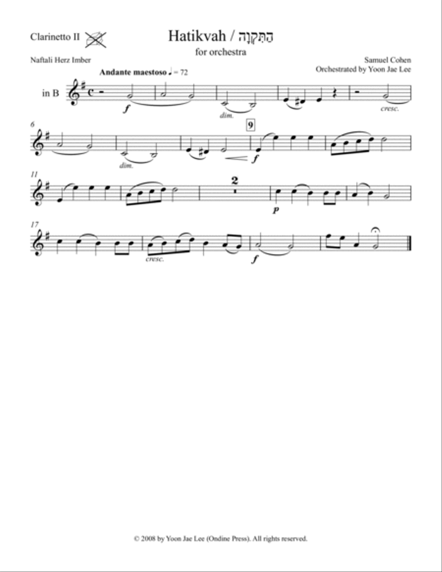 Hatikvah (Israeli National Anthem) for Orchestra (arr. Lee), Set of Parts Full Orchestra scores gallery preview page 6