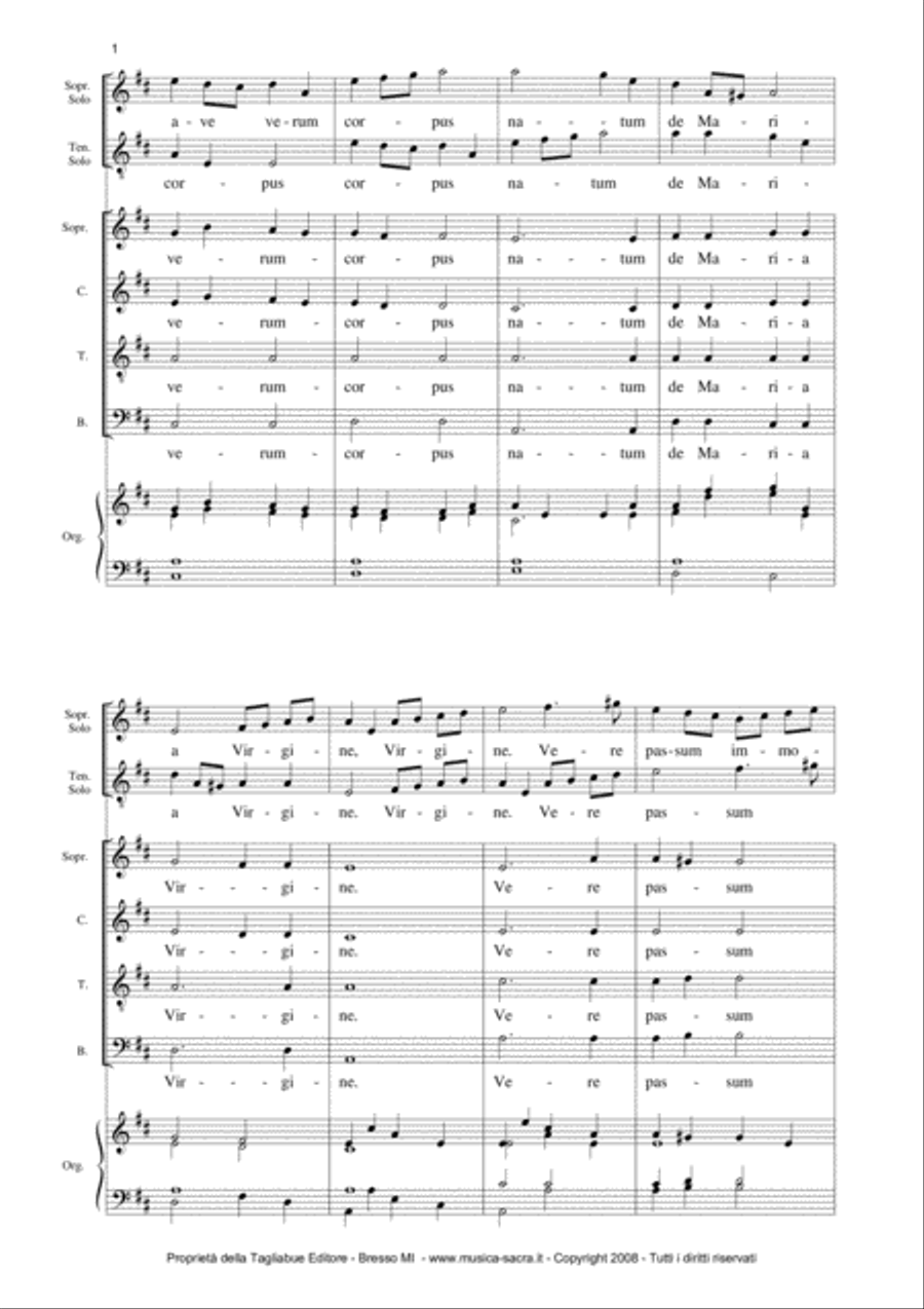 AVE VERUM - Canon on AVE VERUM Mozart's - For Sopran and Tenor Soli, Choir SATB and Organ 4-Part scores gallery preview page 2