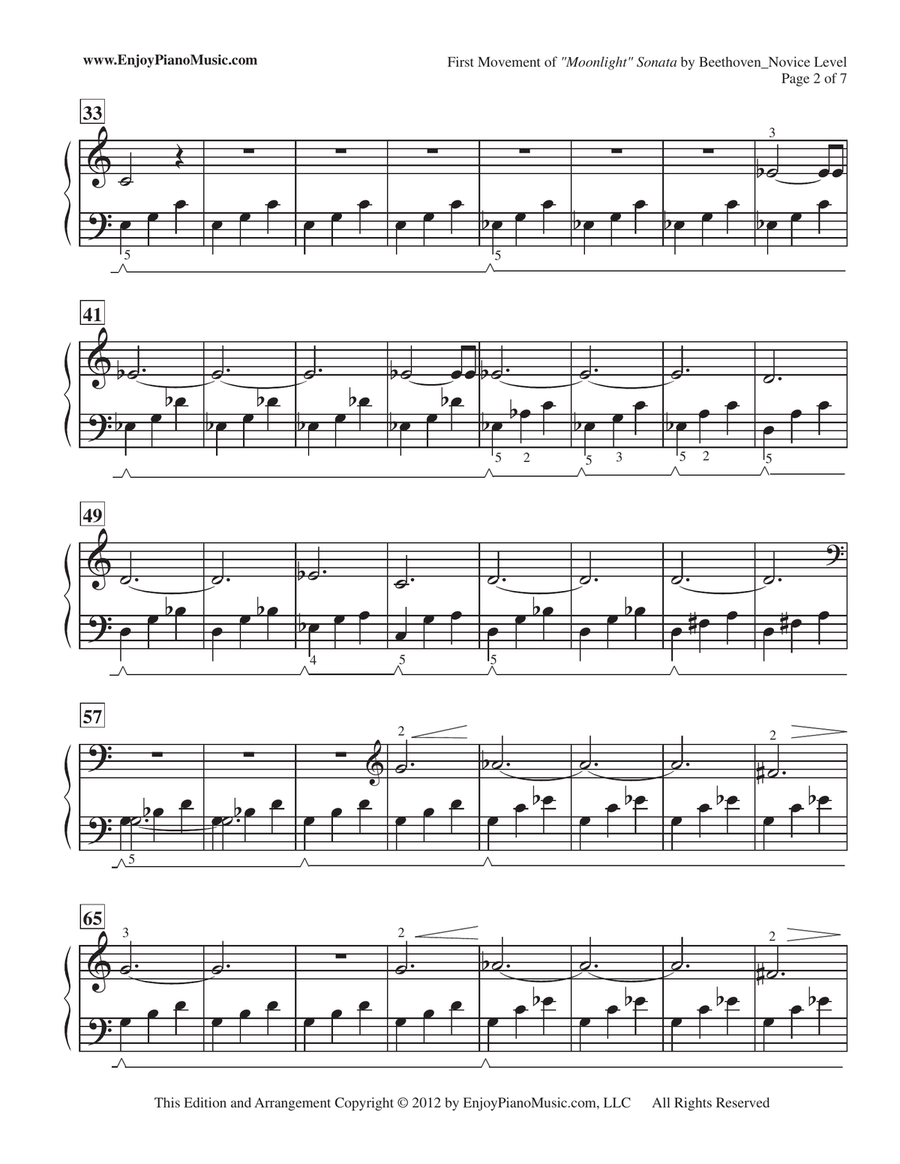 Moonlight Sonata - Beethoven, Easy Piano for Small Hands, Busy Teens & Adults Piano Method scores gallery preview page 3