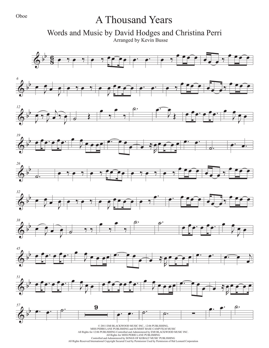 A Thousand Years Oboe Solo scores gallery preview page 1