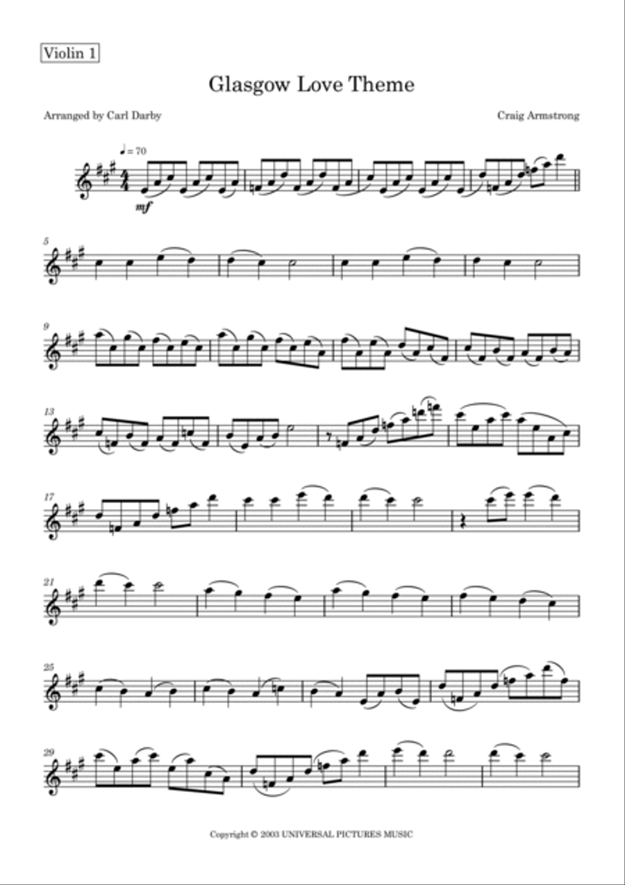Glasgow Love Theme String Quartet scores gallery preview page 5