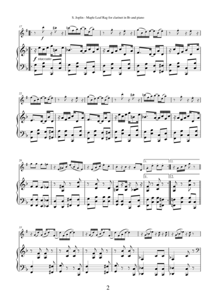 Maple Leaf Rag by Scott Joplin, transcription for clarinet and piano