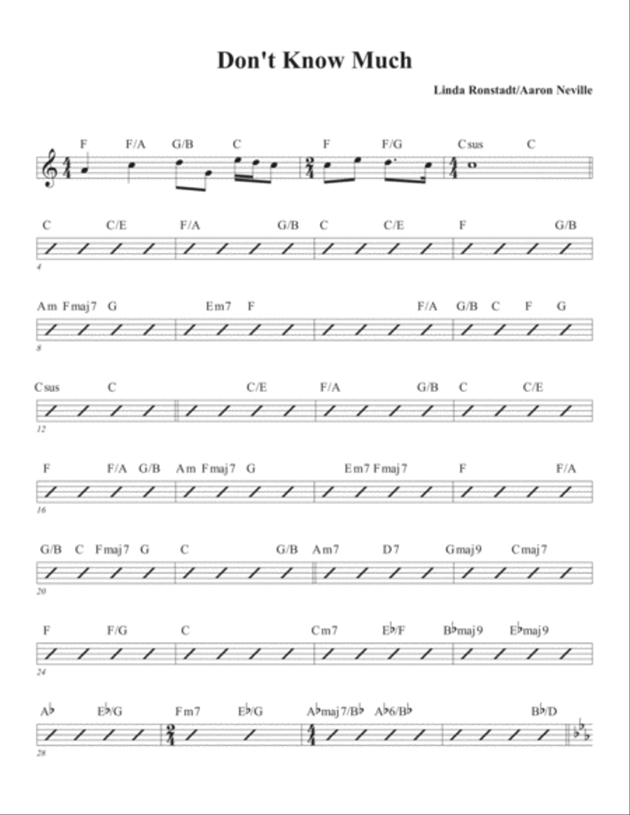 Don't Know Much Piano, Vocal, Guitar scores gallery preview page 1