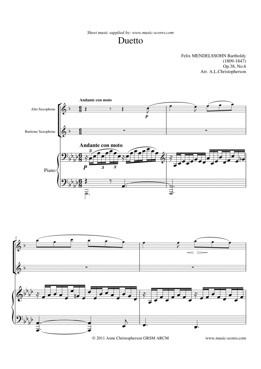 Op.38, No.6 - Duetto - Song without Words Woodwind Duet scores gallery preview page 1