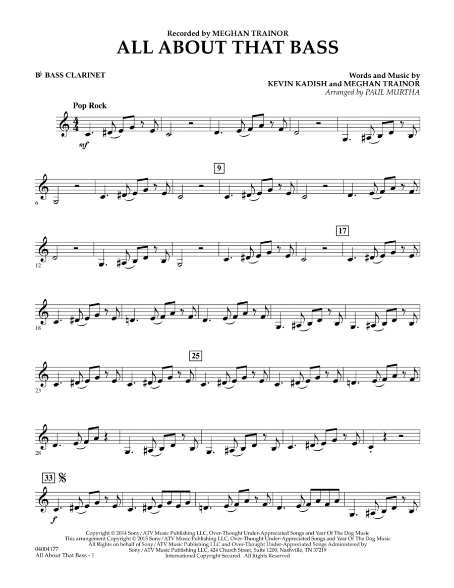 All About That Bass - Bb Bass Clarinet Concert Band scores gallery preview page 1