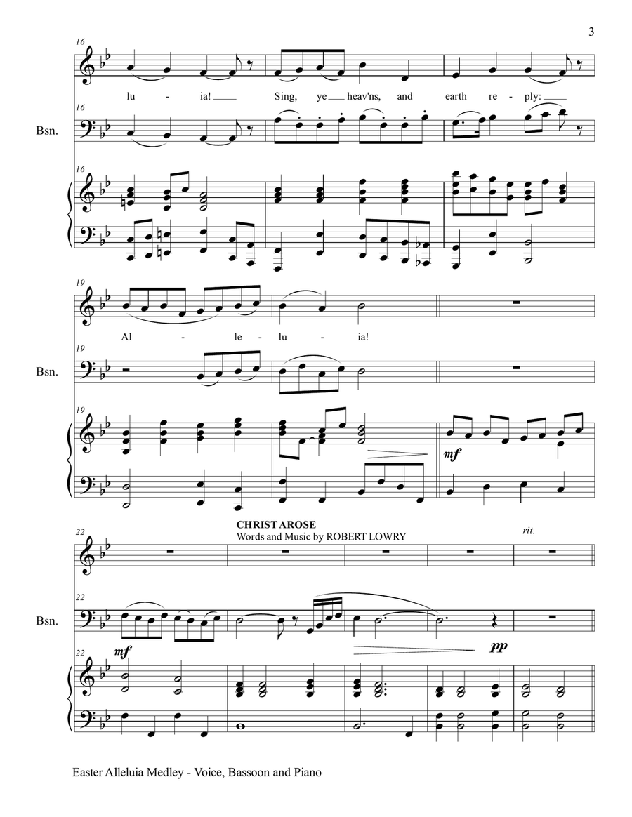 3 GREAT EASTER HYMNS (Voice, Bassoon & Piano with Score/Parts) Small Ensemble scores gallery preview page 4