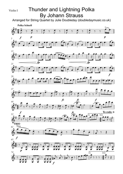 Thunder and Lightning Polka By Johann Strauss Arranged for String Quartet