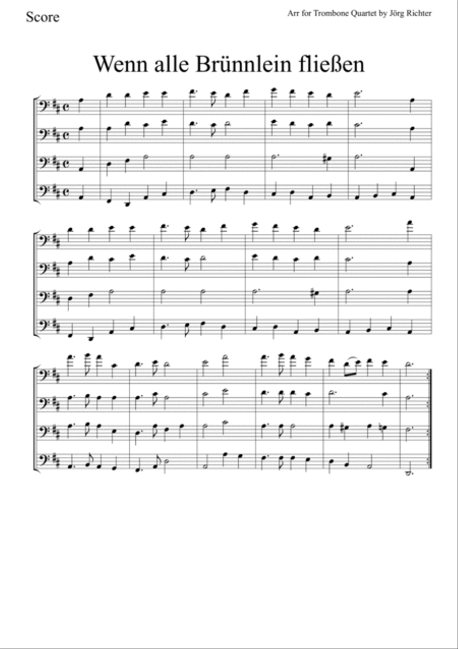 Wenn alle Brünnlein fließen for Trombone Quartet Brass Quartet scores gallery preview page 2