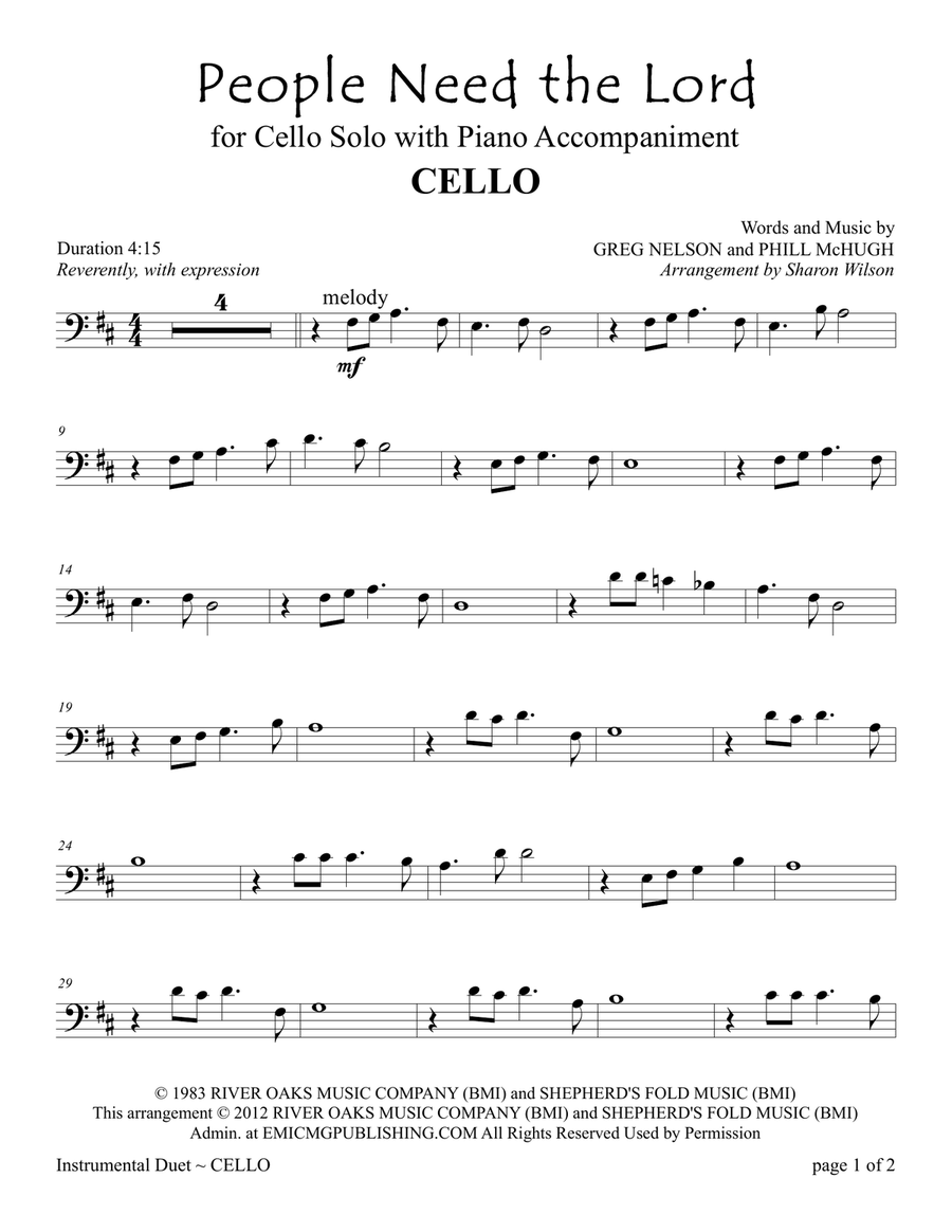 People Need The Lord Piano scores gallery preview page 1