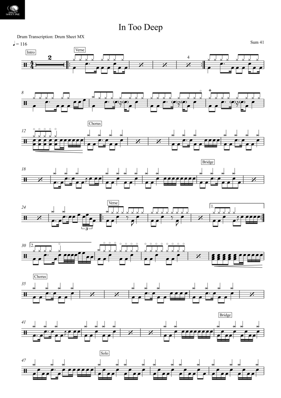 In Too Deep Drum Set scores gallery preview page 1