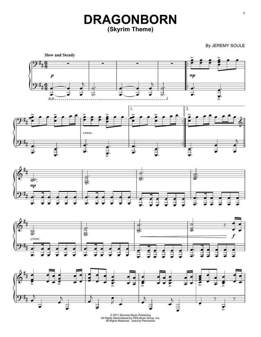Dragonborn (Skyrim Theme) Piano Solo scores gallery preview page 1