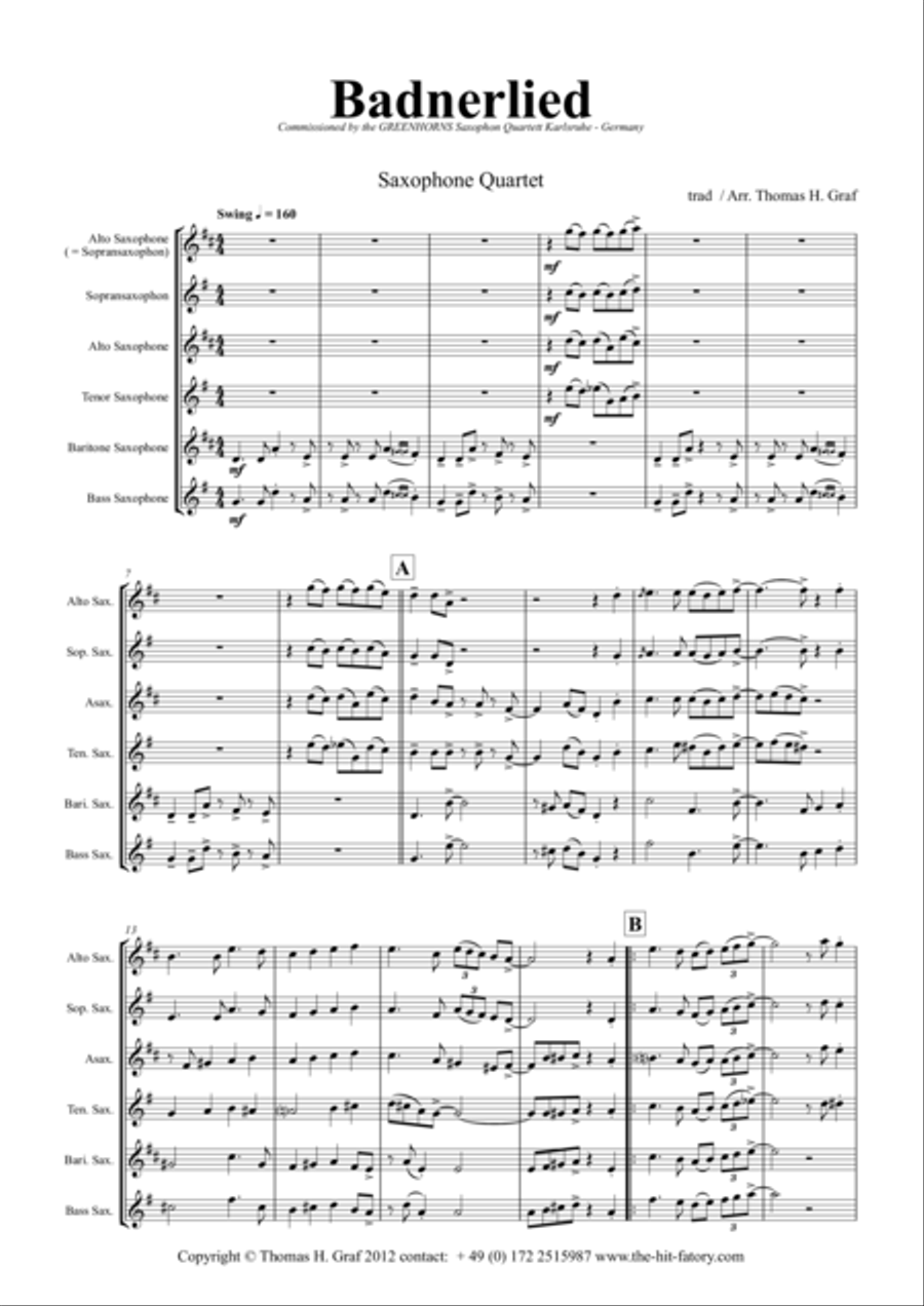 Badnerlied - Jazzy - Oktoberfest - Saxophone Quartet Saxophone Quartet scores gallery preview page 1