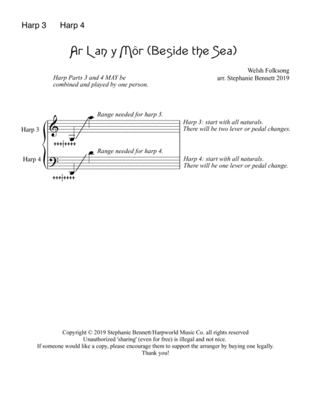 Ar Lan y Môr (Beside the Sea) HARP 3-4 for ensemble Harp - Digital Sheet Music