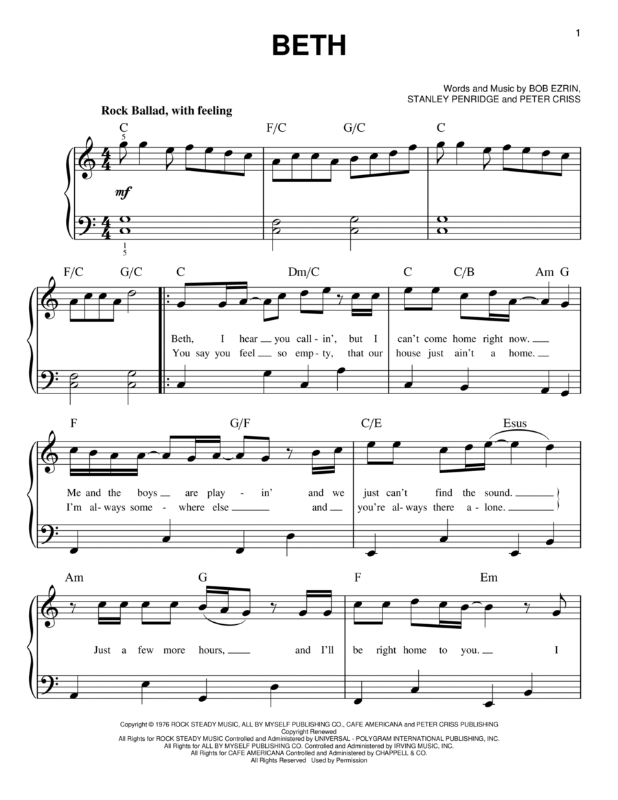 Beth Easy Piano scores gallery preview page 1