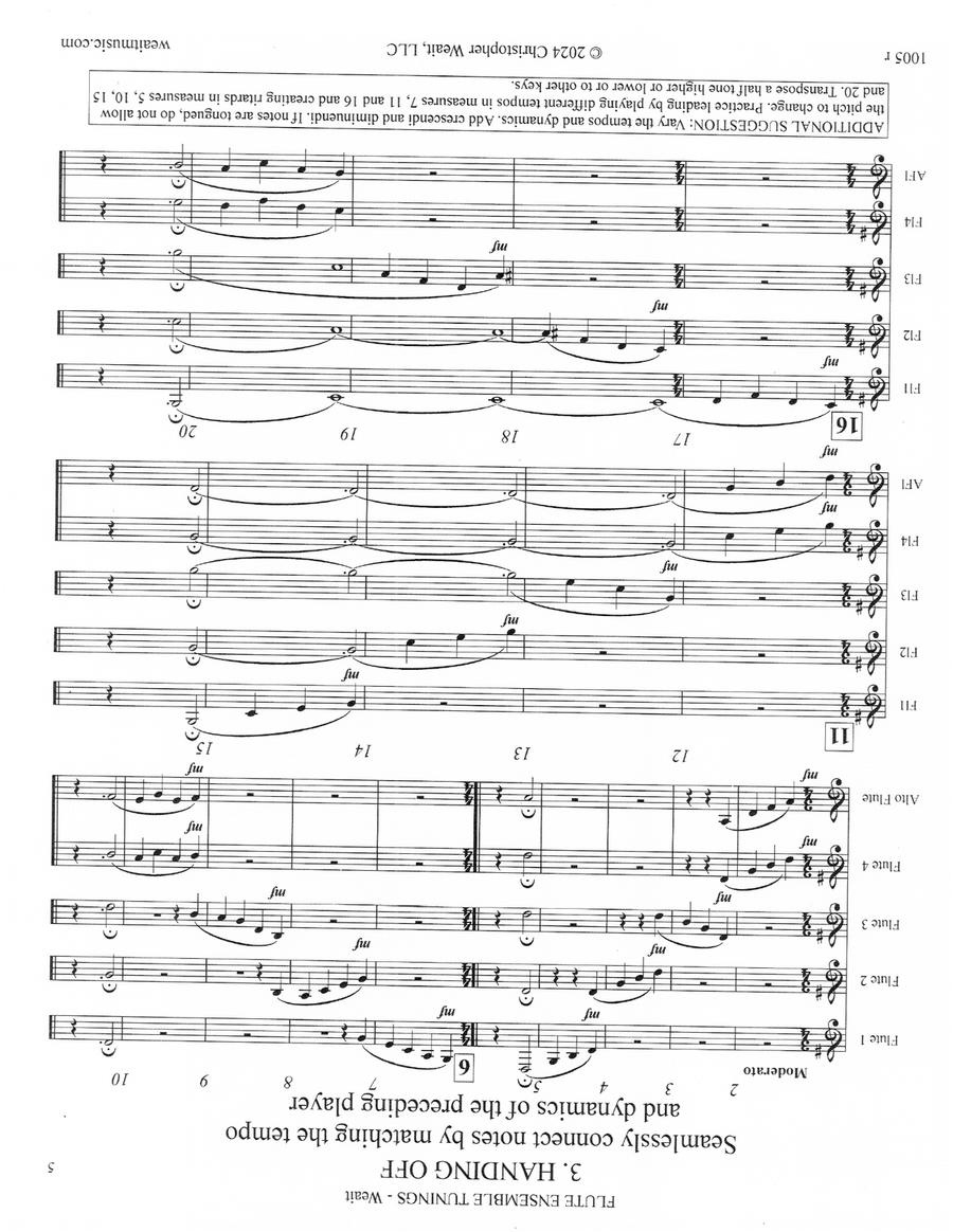 Flute Ensemble Tunings for 4 flutes and optional alto flute (total time 5’) - Score Only Flute Quartet scores gallery preview page 5