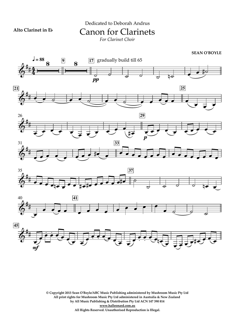 Canon For Clarinets - Eb Alto Clarinet Woodwind Ensemble scores gallery preview page 1