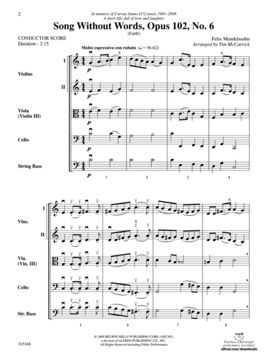 Song Without Words, Opus 102, No. 6 (Faith) (score only)