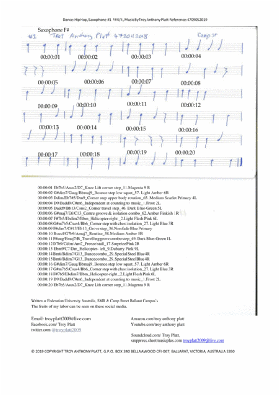 Dance: Hip Hop, Saxophone #1 F# 4/4 , Music By Troy Anthony Platt Reference: 4709052019 Concert Band scores gallery preview page 1