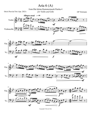 Aria 6 (A) from Die kleine Kammermusik Partita 4 - GP Telemann (Violin & Cello)