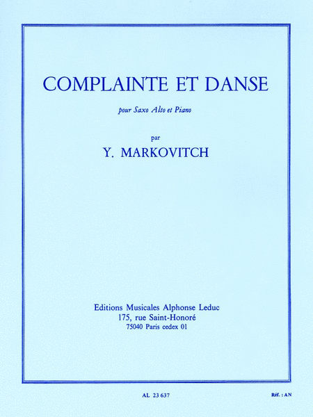 Complainte Et Danse (saxophone-alto & Piano)