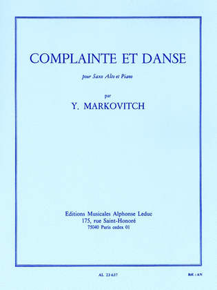 Book cover for Complainte Et Danse (saxophone-alto & Piano)