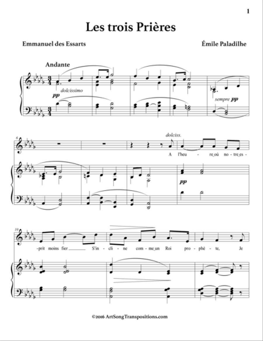 PALADILHE: Les trois Prières (transposed to D-flat major) Voice scores gallery preview page 2