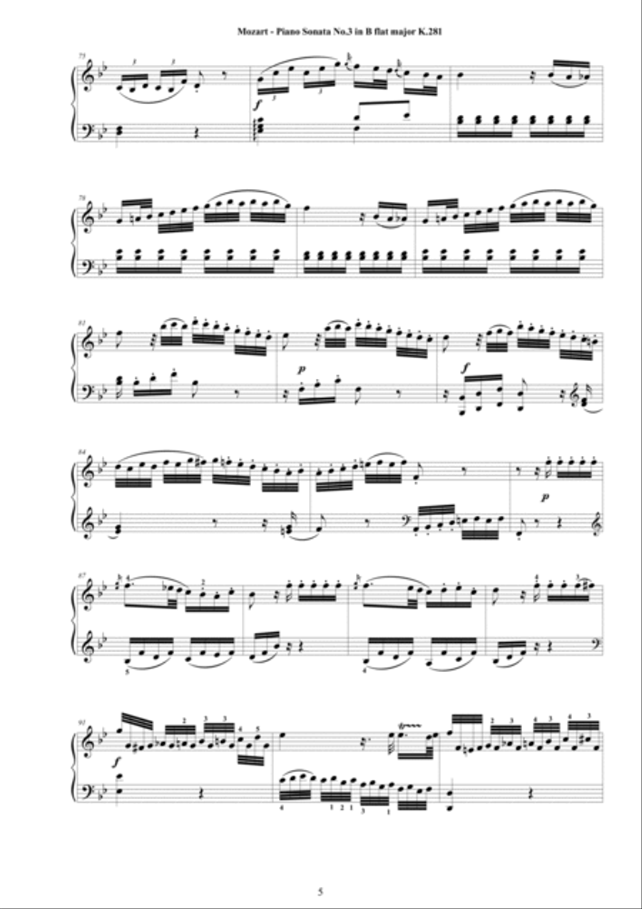Mozart - Piano Sonata No.3 in B flat major K 281 - Complete score Piano Solo scores gallery preview page 5