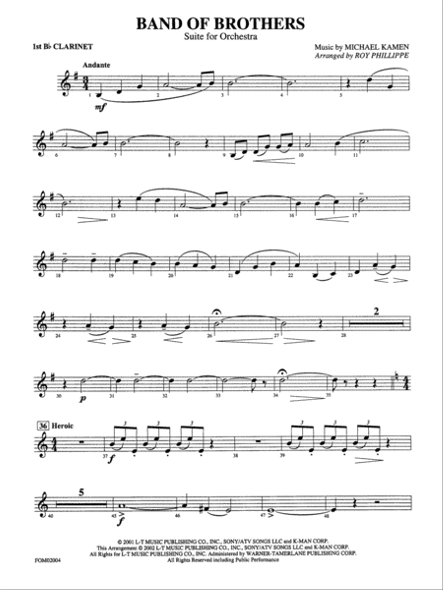 Band of Brothers: 1st B-flat Clarinet Full Orchestra scores gallery preview page 1