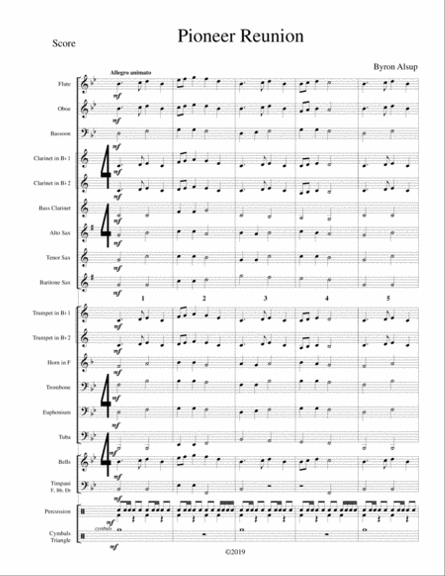 Pioneer Reunion Concert Band scores gallery preview page 1