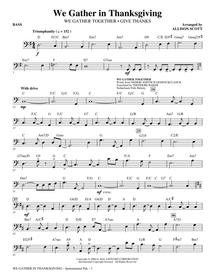 We Gather in Thanksgiving - Bass Choir scores gallery preview page 1