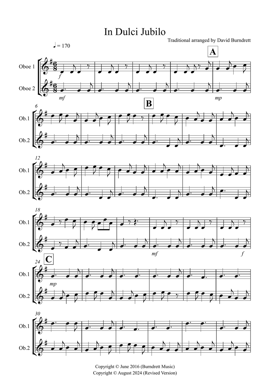 In Dulci Jubilo for Oboe Duet Woodwind Duet scores gallery preview page 1