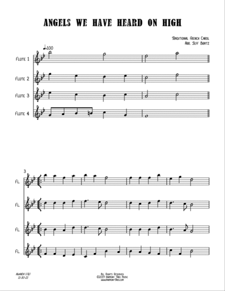 Angels We Have Heard On High (Flute Quartet) Flute Quartet scores gallery preview page 2
