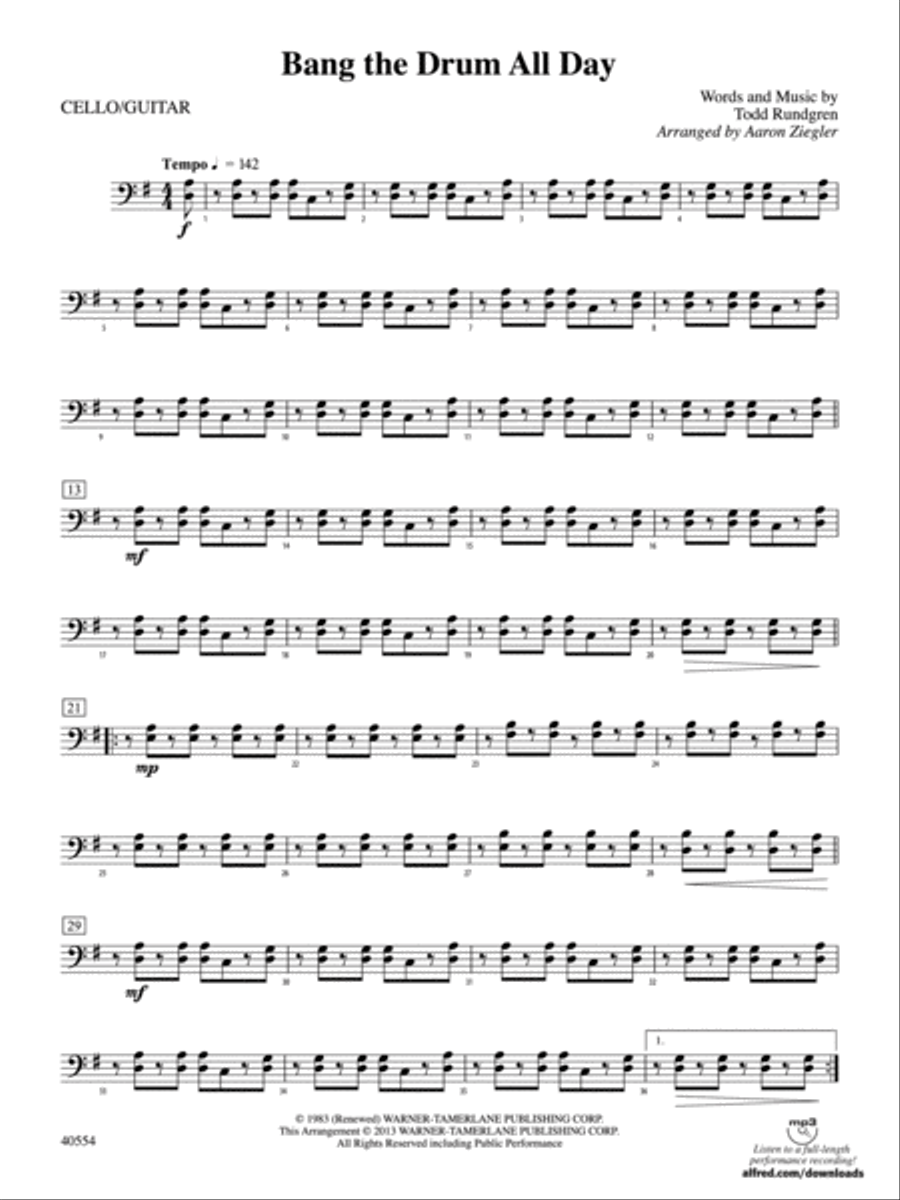 Bang the Drum All Day: Cello Percussion scores gallery preview page 1