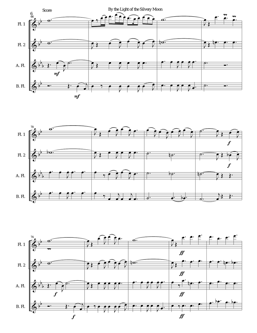 By the light of the silvery moon for flute quartet Flute Quartet scores gallery preview page 6