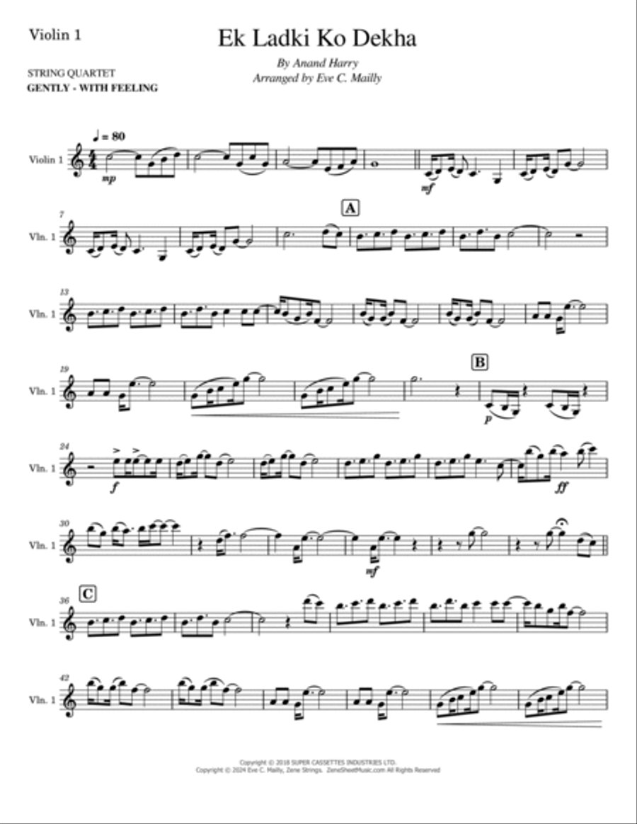 Ek Ladki Ko Dekha String Quartet scores gallery preview page 6