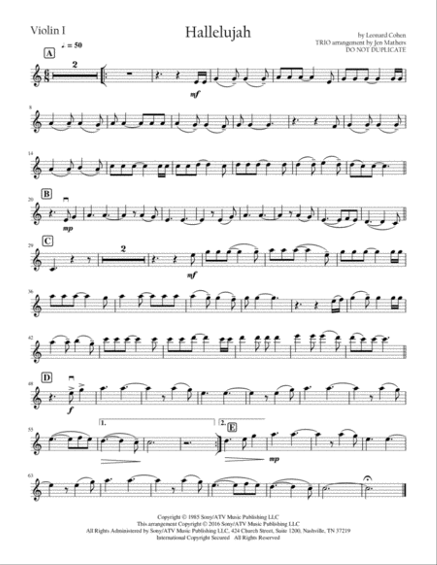 Hallelujah String Trio scores gallery preview page 1