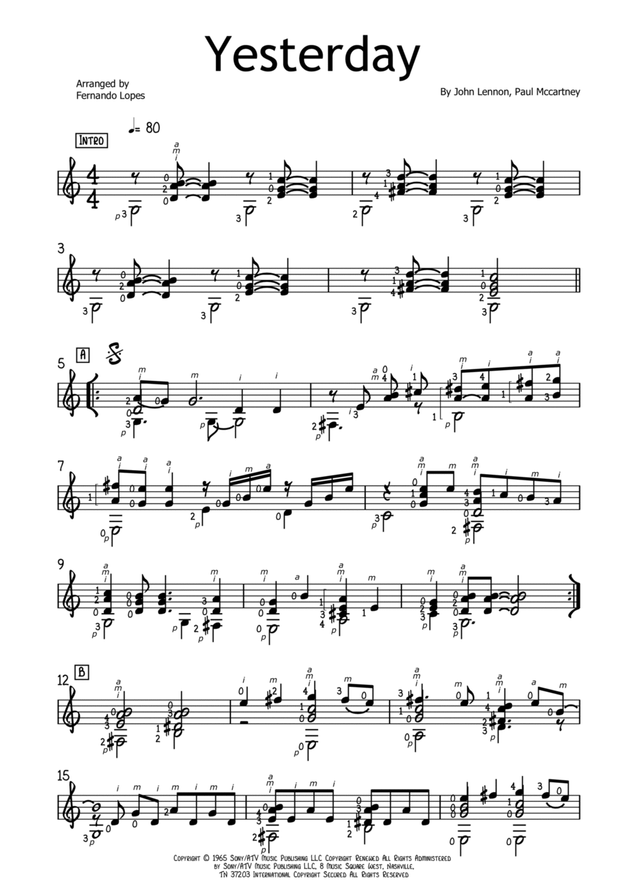 Yesterday Classical Guitar scores gallery preview page 1