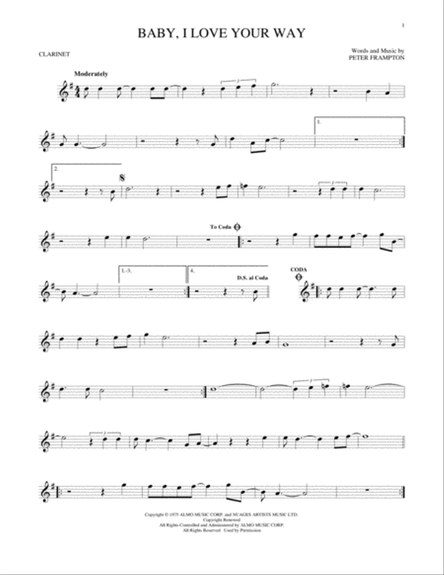 Baby, I Love Your Way Clarinet Solo scores gallery preview page 1