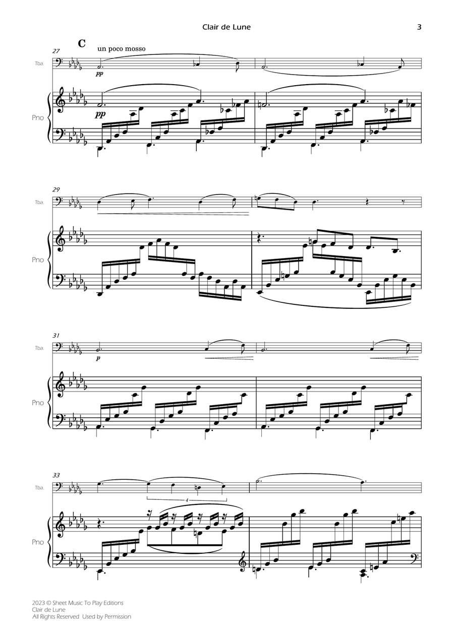 Clair de Lune by Debussy - Tuba and Piano (Full Score and Parts) Piano scores gallery preview page 4