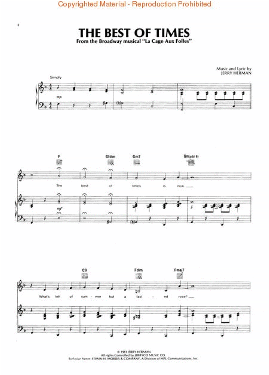 The Best of Times (From La Cage Aux Folles) Piano, Vocal, Guitar scores gallery preview page 2