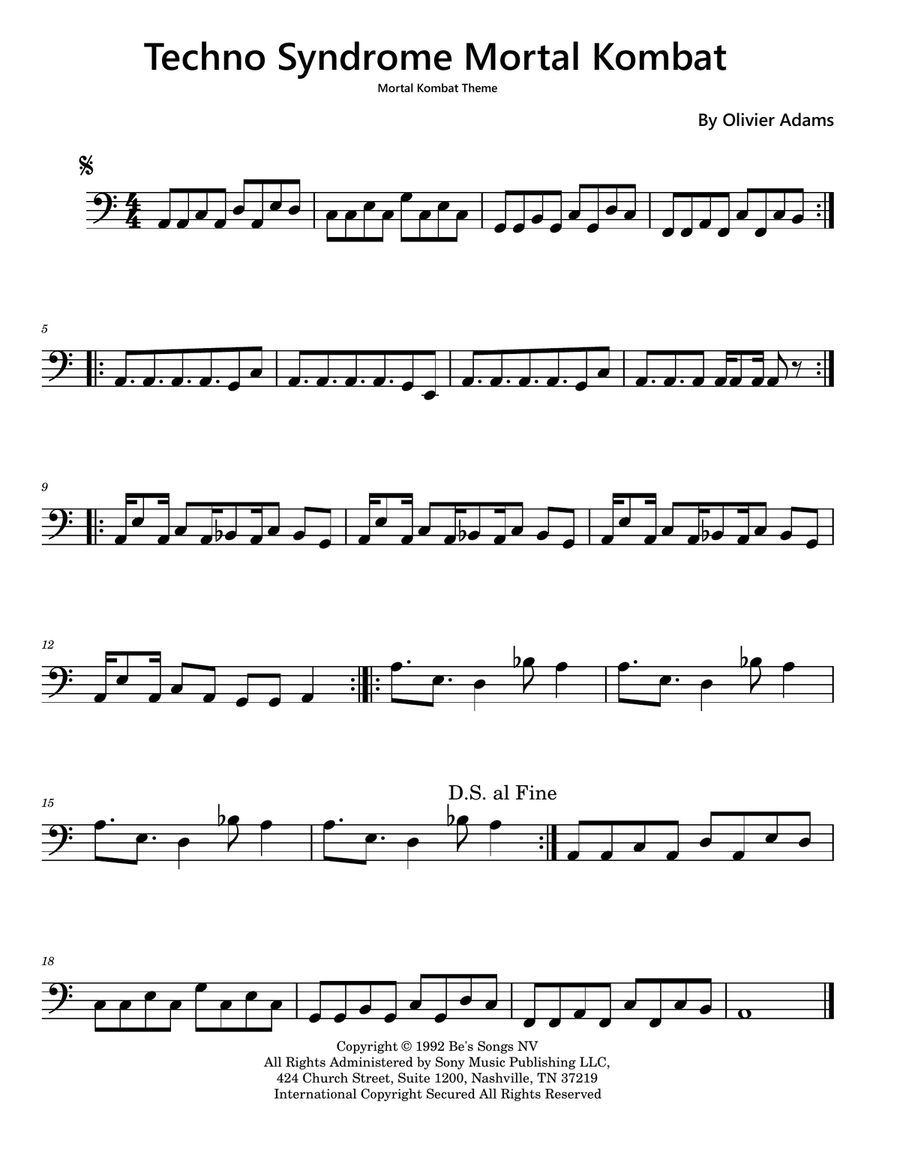 Techno Syndrome (Mortal Kombat) Cello Solo scores gallery preview page 1