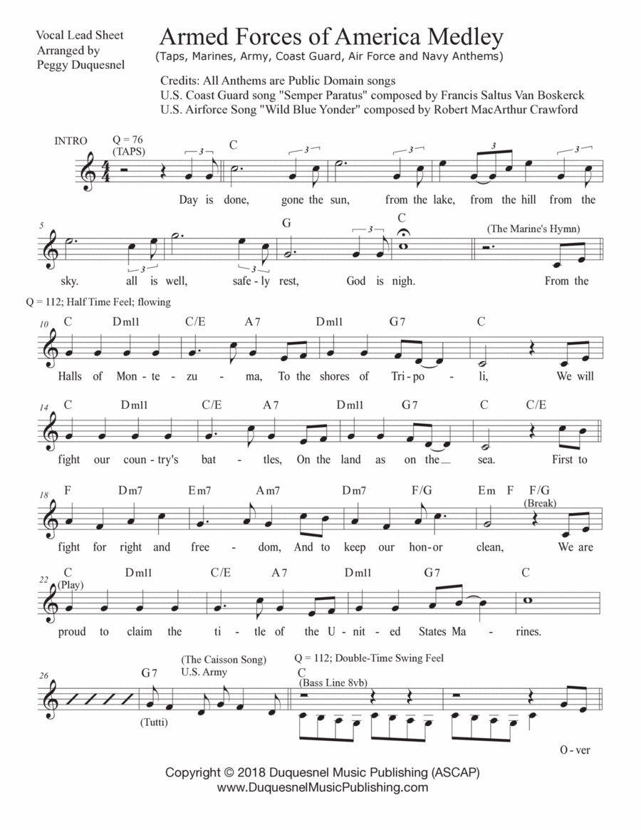 Armed Forces of America Medley (Vocal Lead Sheet - Key of C) image number null