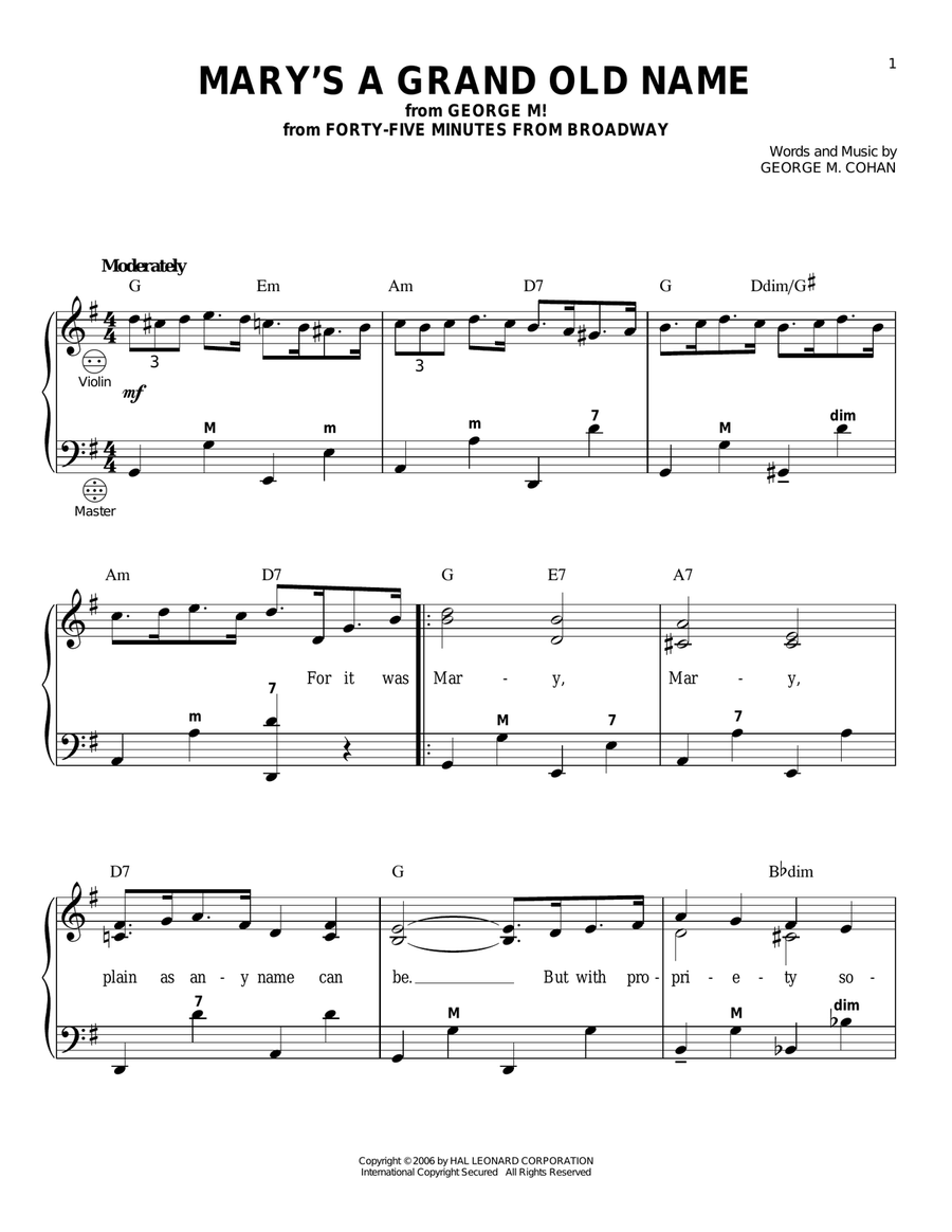 Mary's A Grand Old Name Piano scores gallery preview page 1