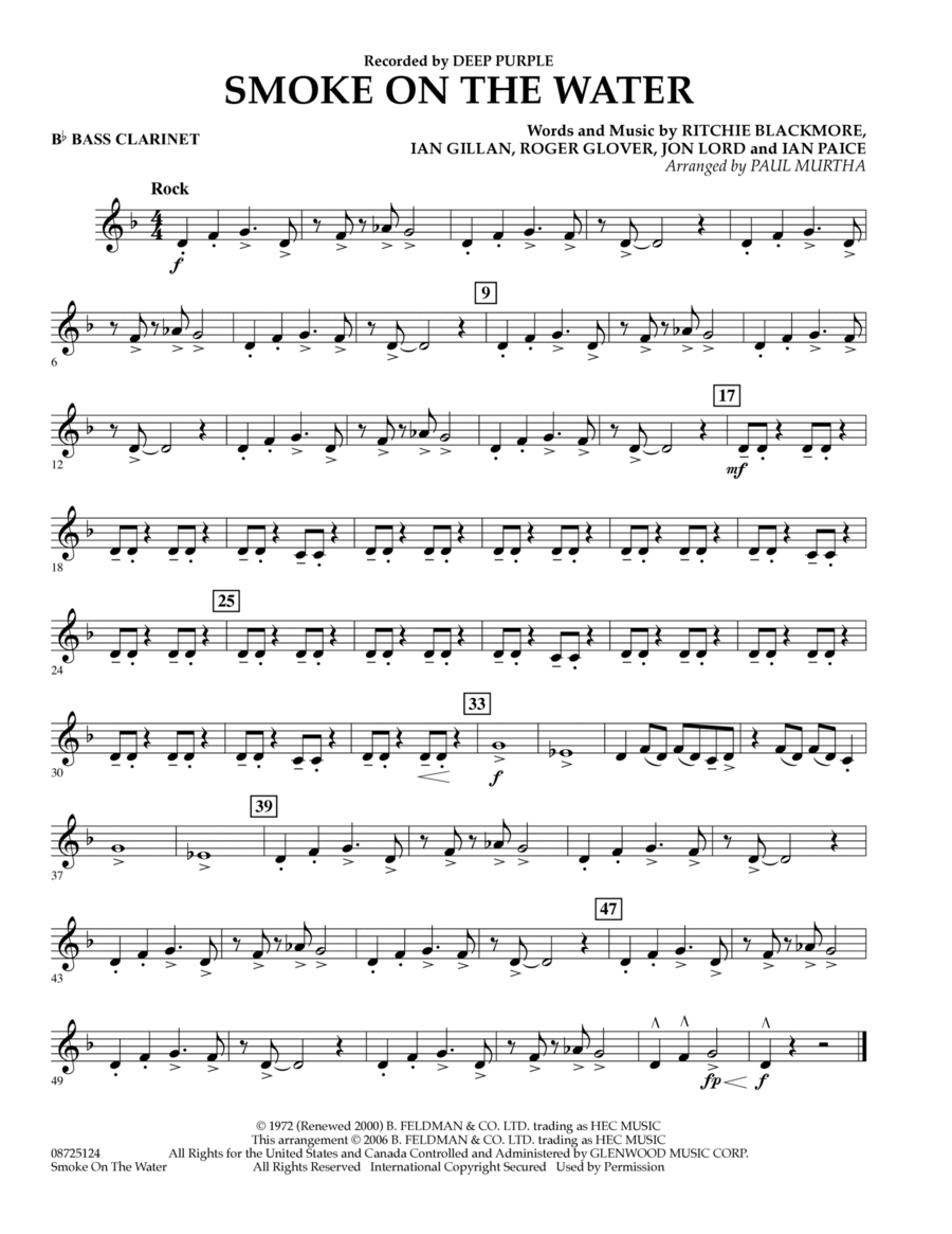 Smoke on the Water - Bb Bass Clarinet by Paul Murtha - Bass