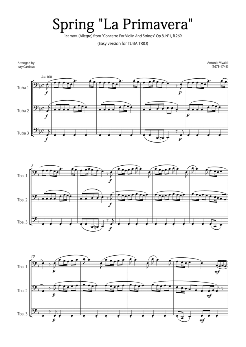 "Spring" (La Primavera) by Vivaldi - Easy version for TUBA TRIO image number null