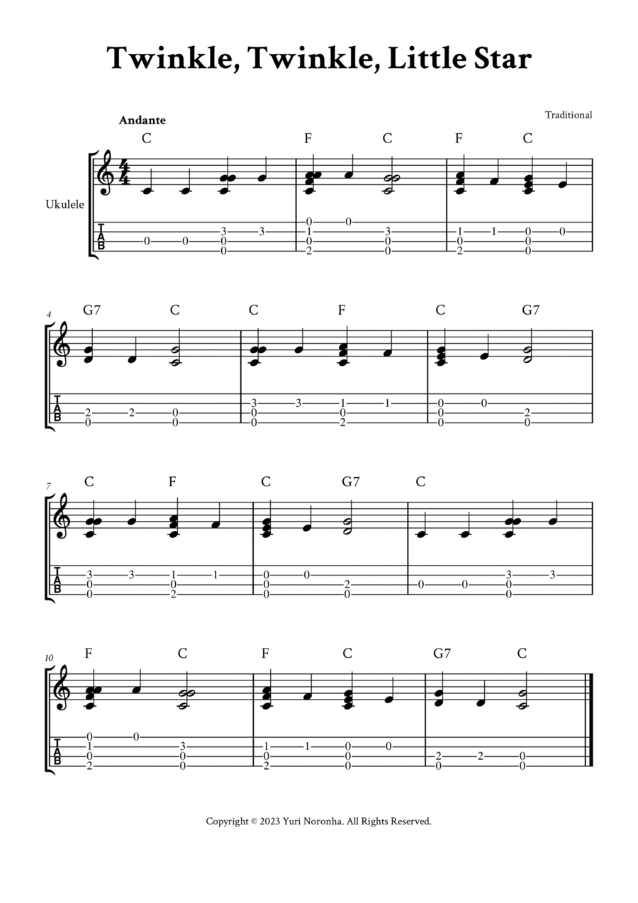 Twinkle Twinkle Little Star - Fingerstyle Ukulele (with TAB and Chords) Ukulele scores gallery preview page 1