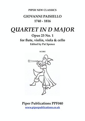 Book cover for PAISIELLO QUARTET IN D MAJOR OPUS 23 No. 1 for flute, violin, viola & cello