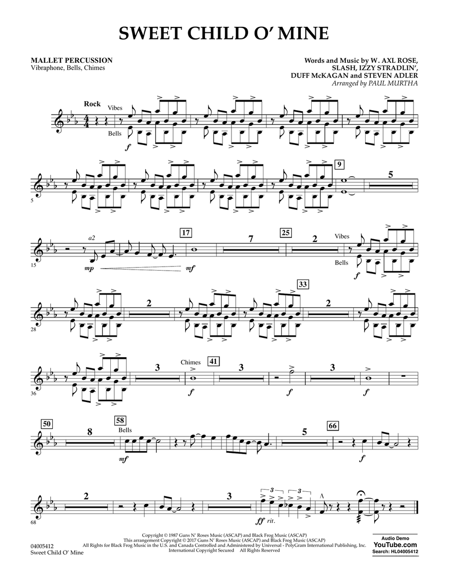 Sweet Child o' Mine - Mallet Percussion Concert Band scores gallery preview page 1