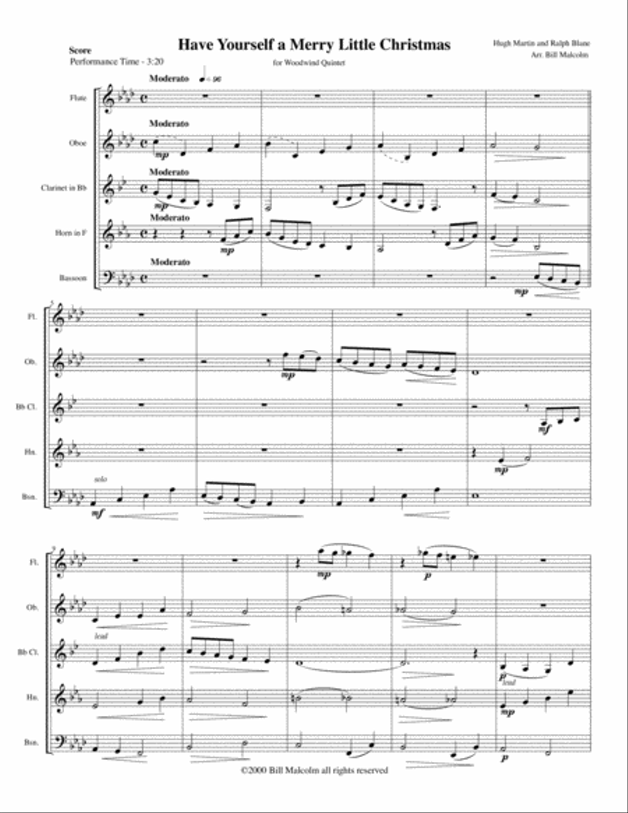 Have Yourself A Merry Little Christmas from MEET ME IN ST. LOUIS Woodwind Quintet scores gallery preview page 1